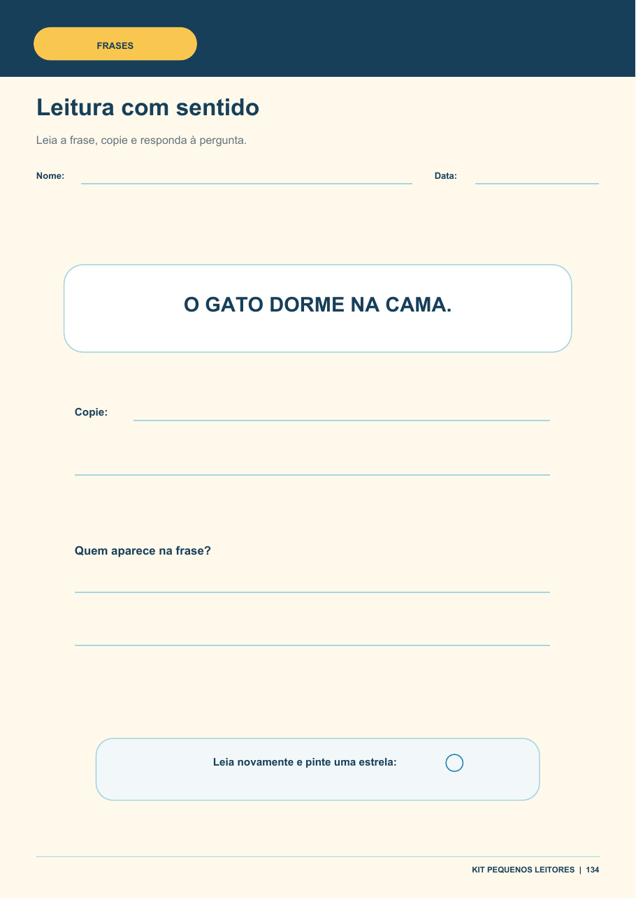 Atividade de leitura e compreensão do Kit Pequenos Leitores